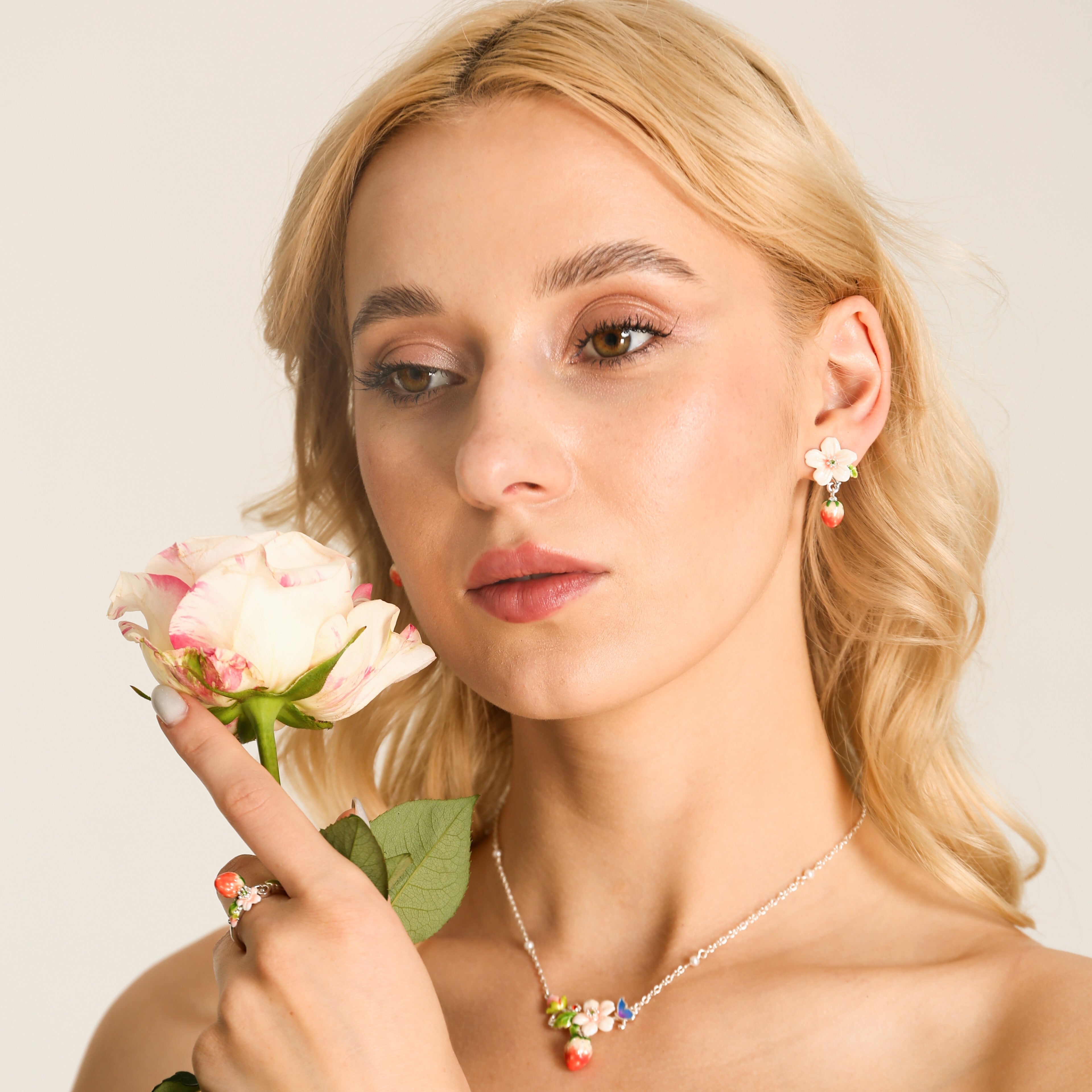 Strawberry Flower Silver Earrings