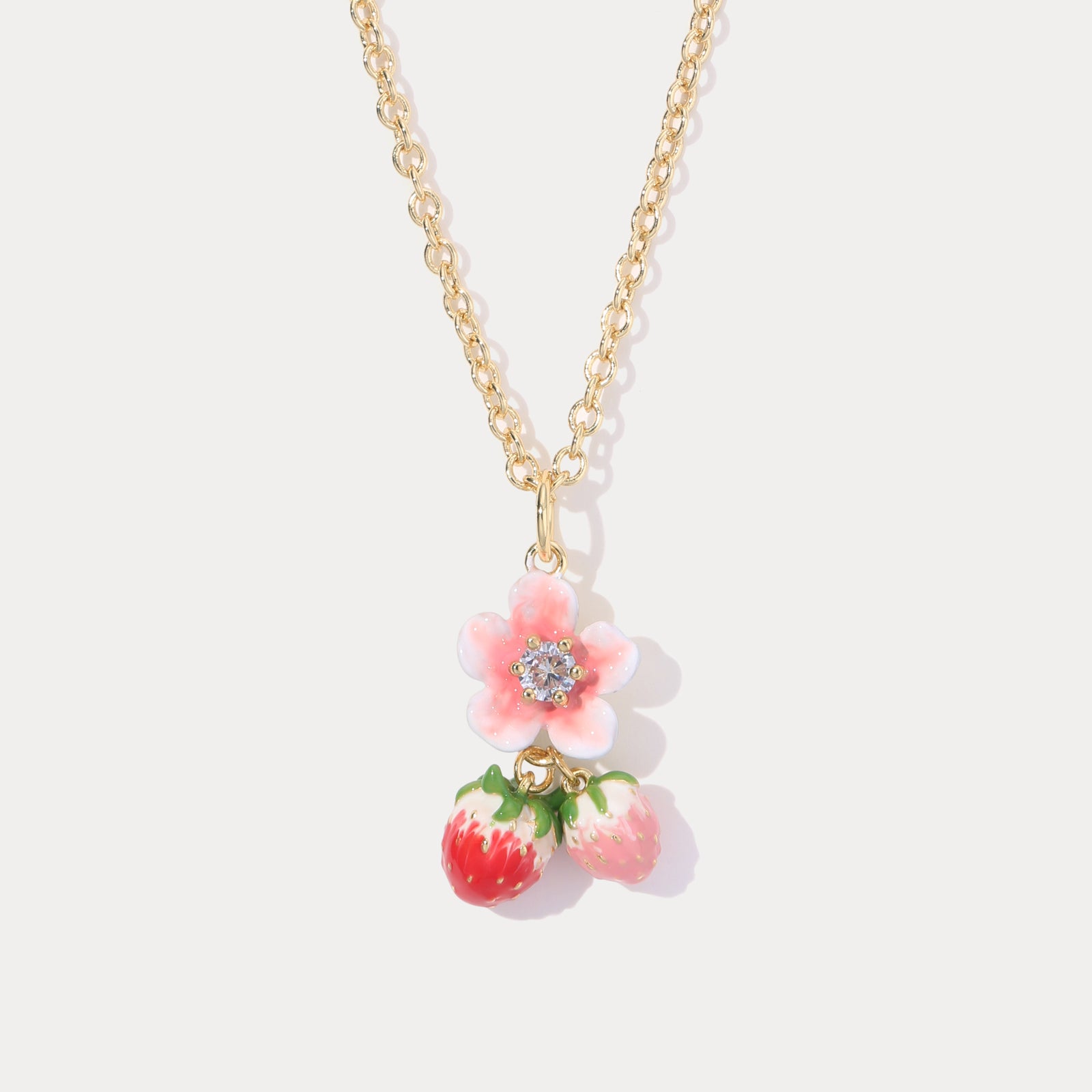 Flower Strawberry Necklace | Strawberry Jewelry for Women