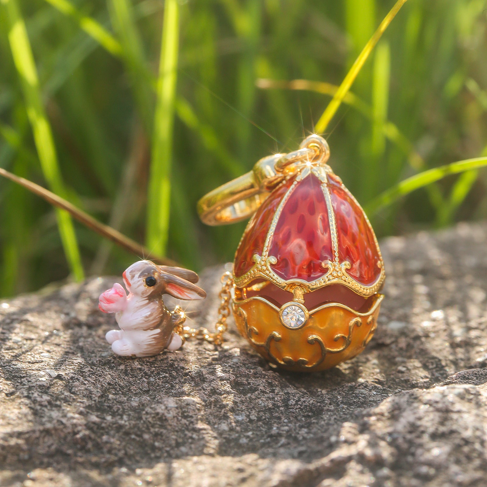 Rabbit & Rose Easter Egg Locket Necklace