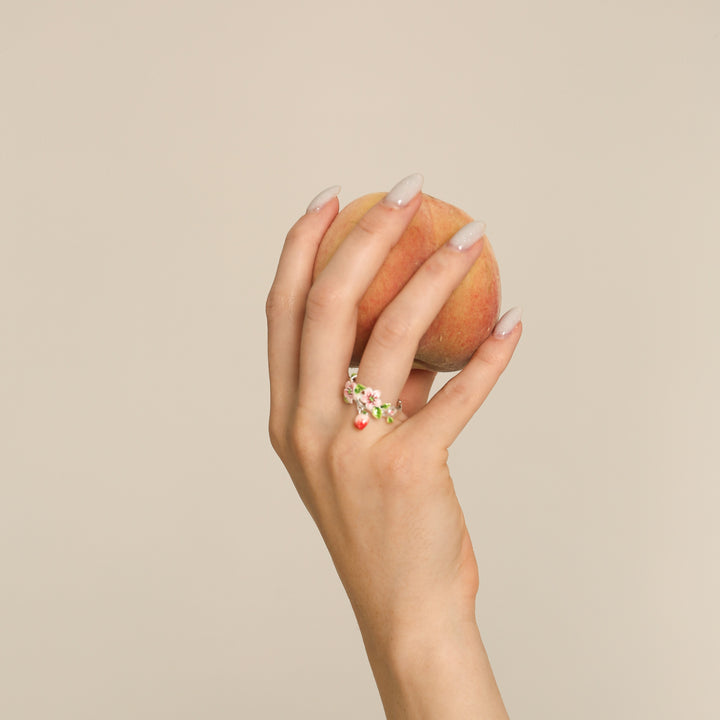Silver Peach Flower Ring