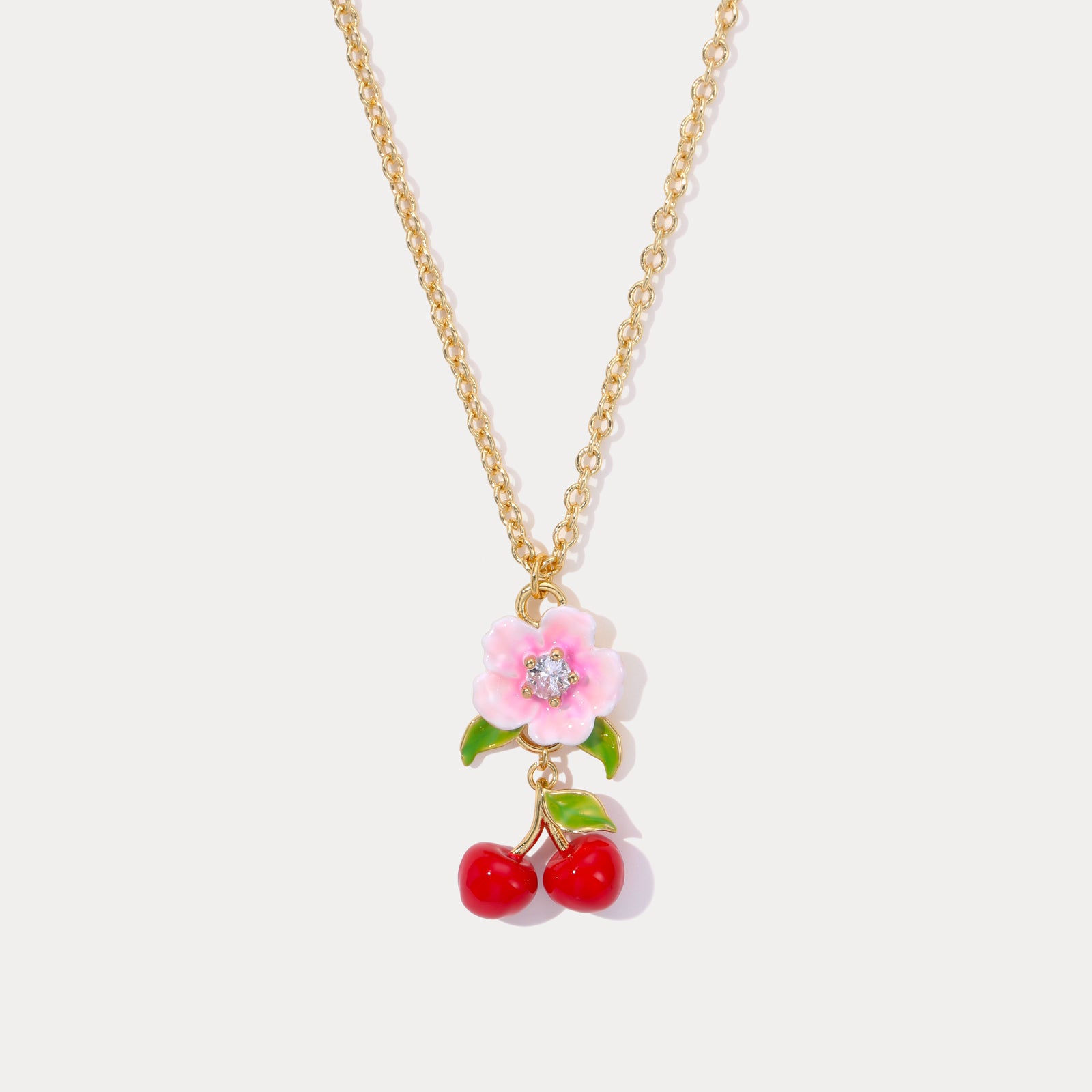 Flower Cherry Necklace | Cherry Necklace Gold | Cherry