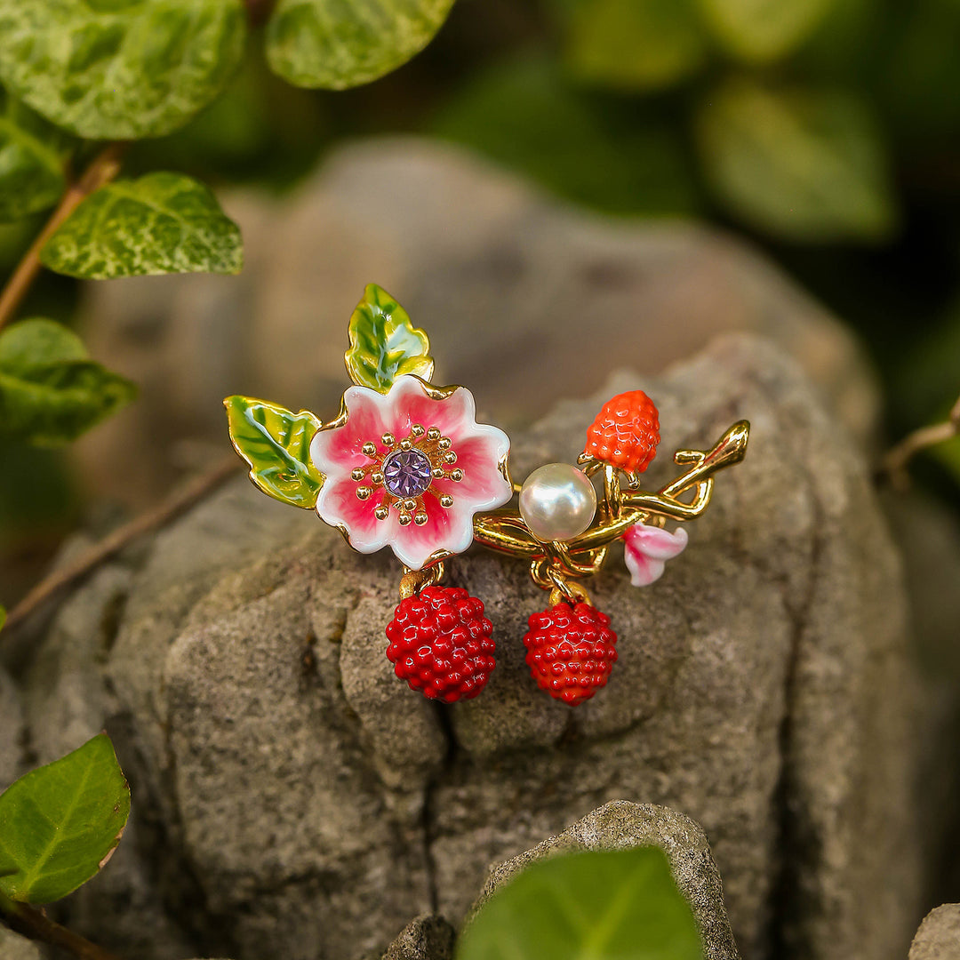 Raspberry Flower Brooch
