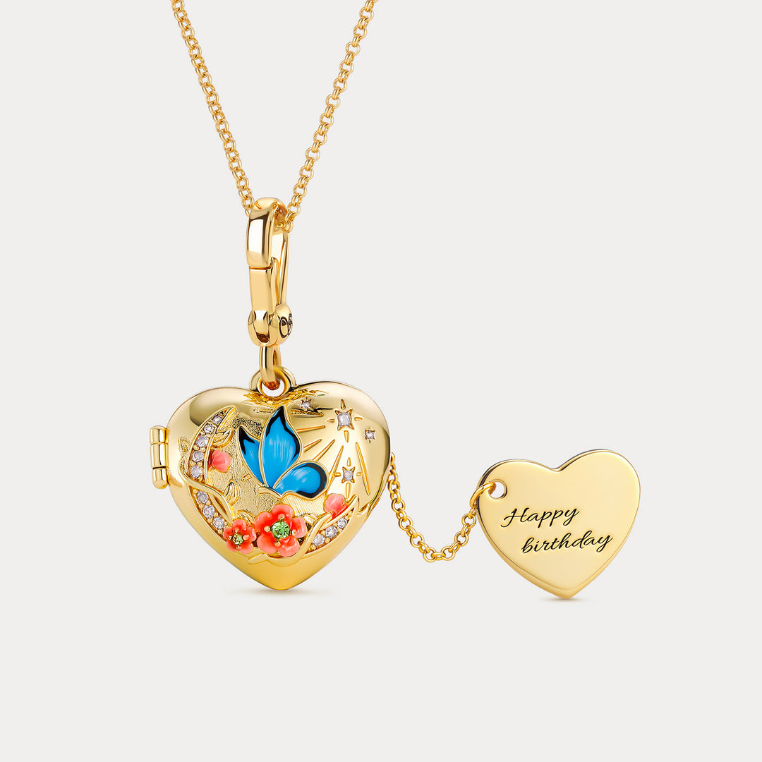 Selenichast Butterfly Moon Heart Locket Necklace Mother's day Gifts