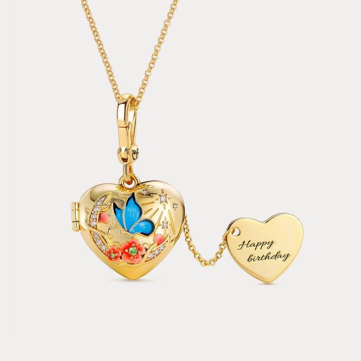 Selenichast Butterfly Moon Heart Locket Necklace Mother's day Gifts