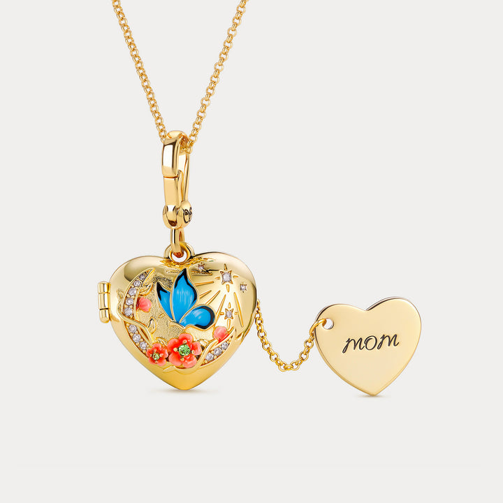 Selenichast Butterfly Moon Heart Locket Necklace Mother's day Gifts for Mom