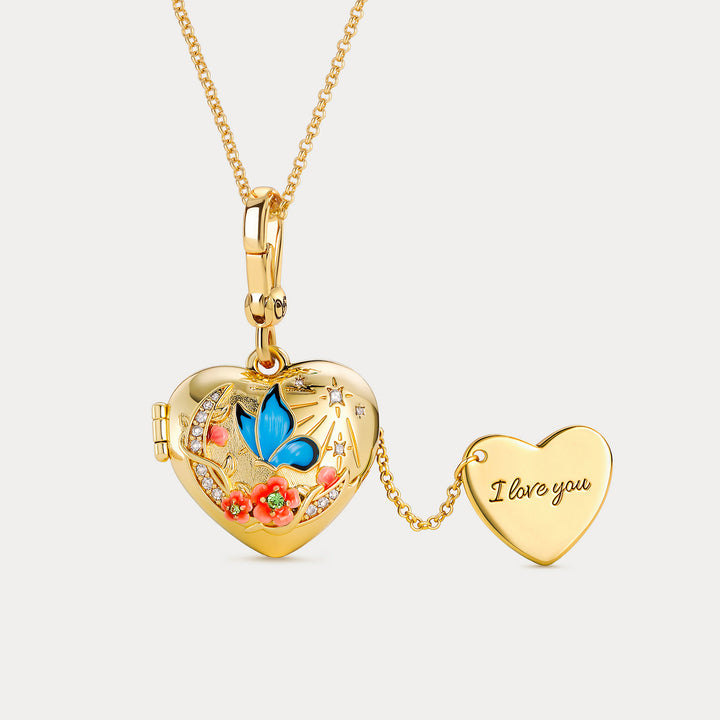 Selenichast Butterfly Moon Heart Locket Necklace Mother's day Gifts for Mother