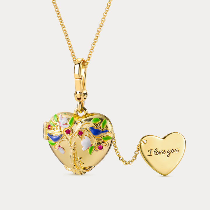 Selenichast Tree of Life Heart Locket Necklace 18K Gold Jewelry