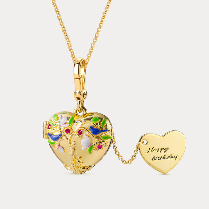 Selenichast Tree of Life Heart Locket Necklace Gifts for Her