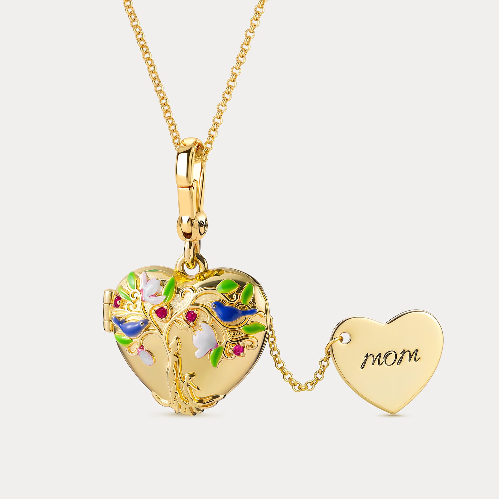 Selenichast Tree of Life Heart Locket Necklace 18K Gold Necklace
