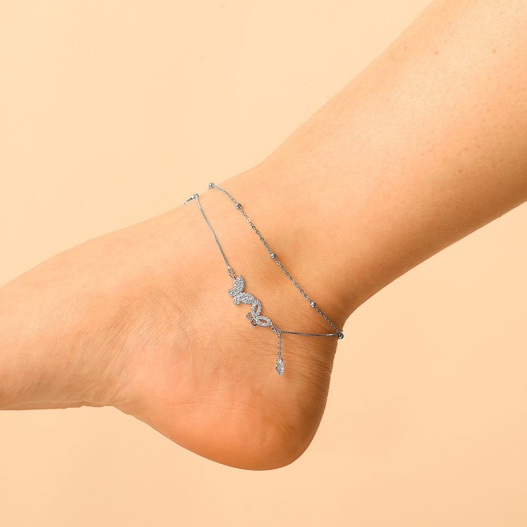 Sterling Silver Multi Layer Butterfly Anklet