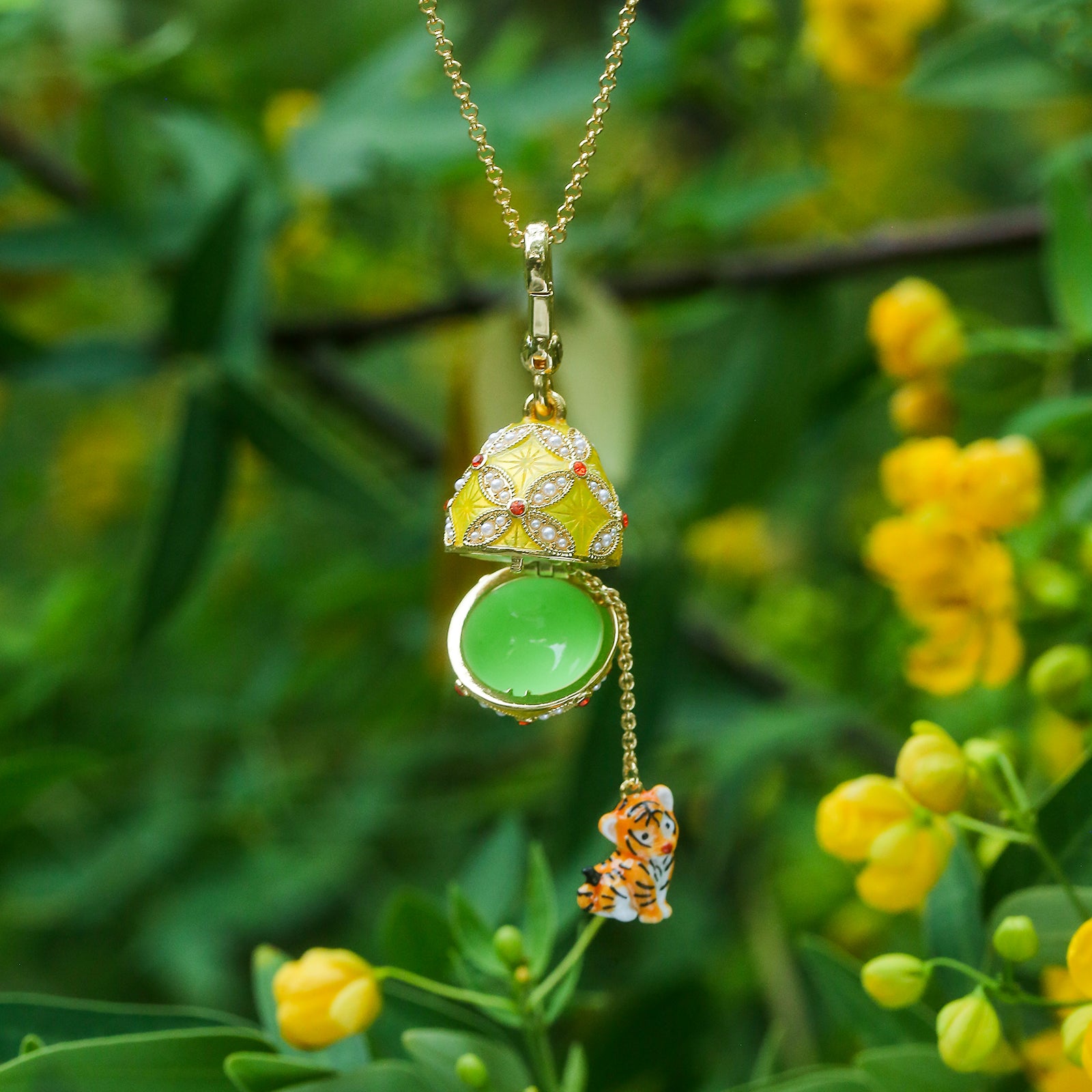 Tiger Egg Locket Necklace