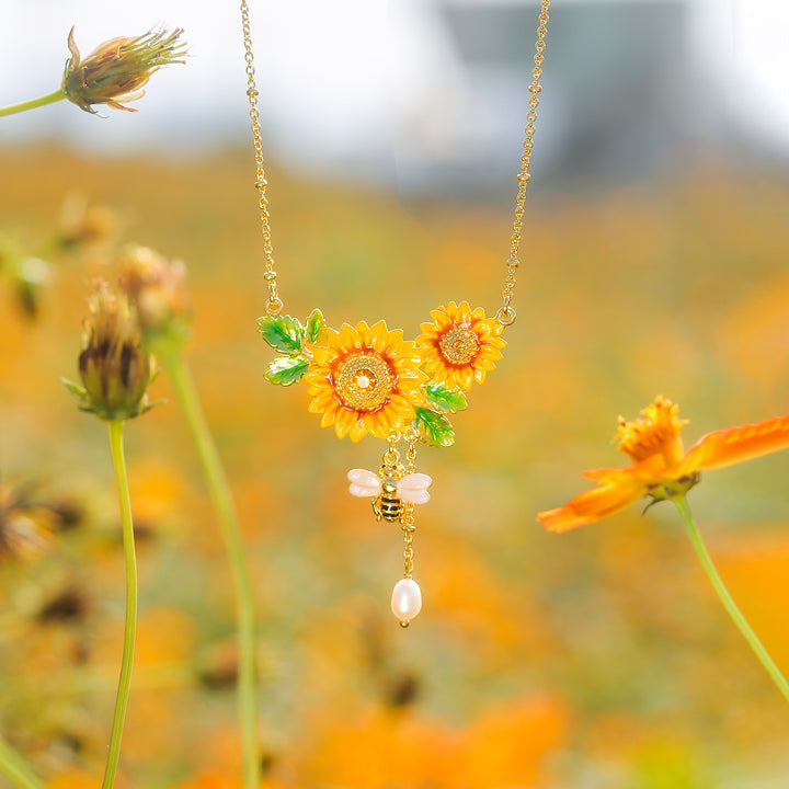 Sunflower & Bee Necklace