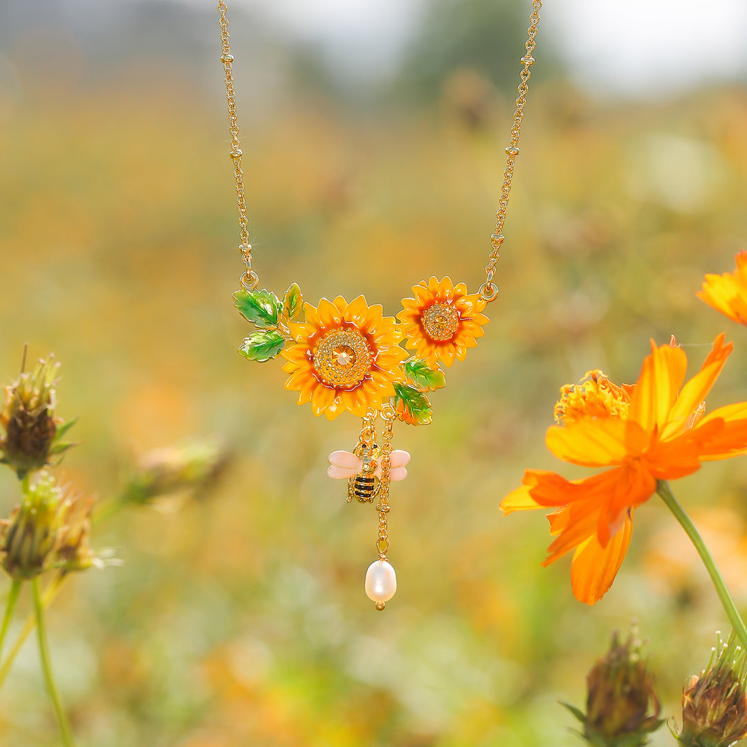 Sunflower & Bee Necklace