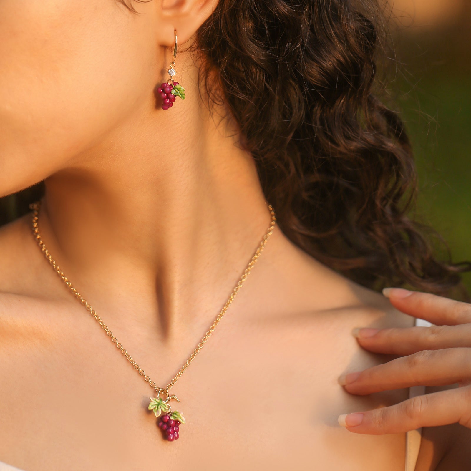 Grape Necklace | Grape Jewelry for Women | Enamel Necklace | Fruit
