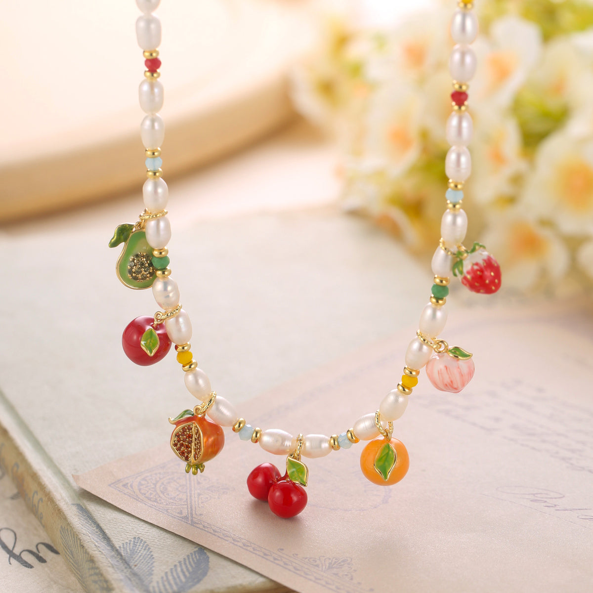 Pearl Fruit Necklace | Fruit Charm Necklace | Strawberry Charm | Peach ...
