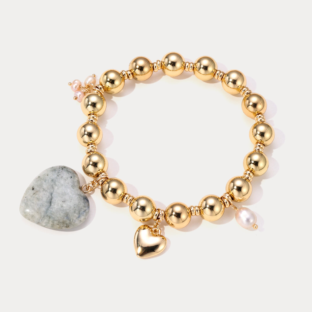 Natural Stone Heart Bracelet with Pearl