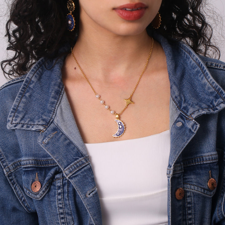 Selenichast Blue Crescent Moon Necklace