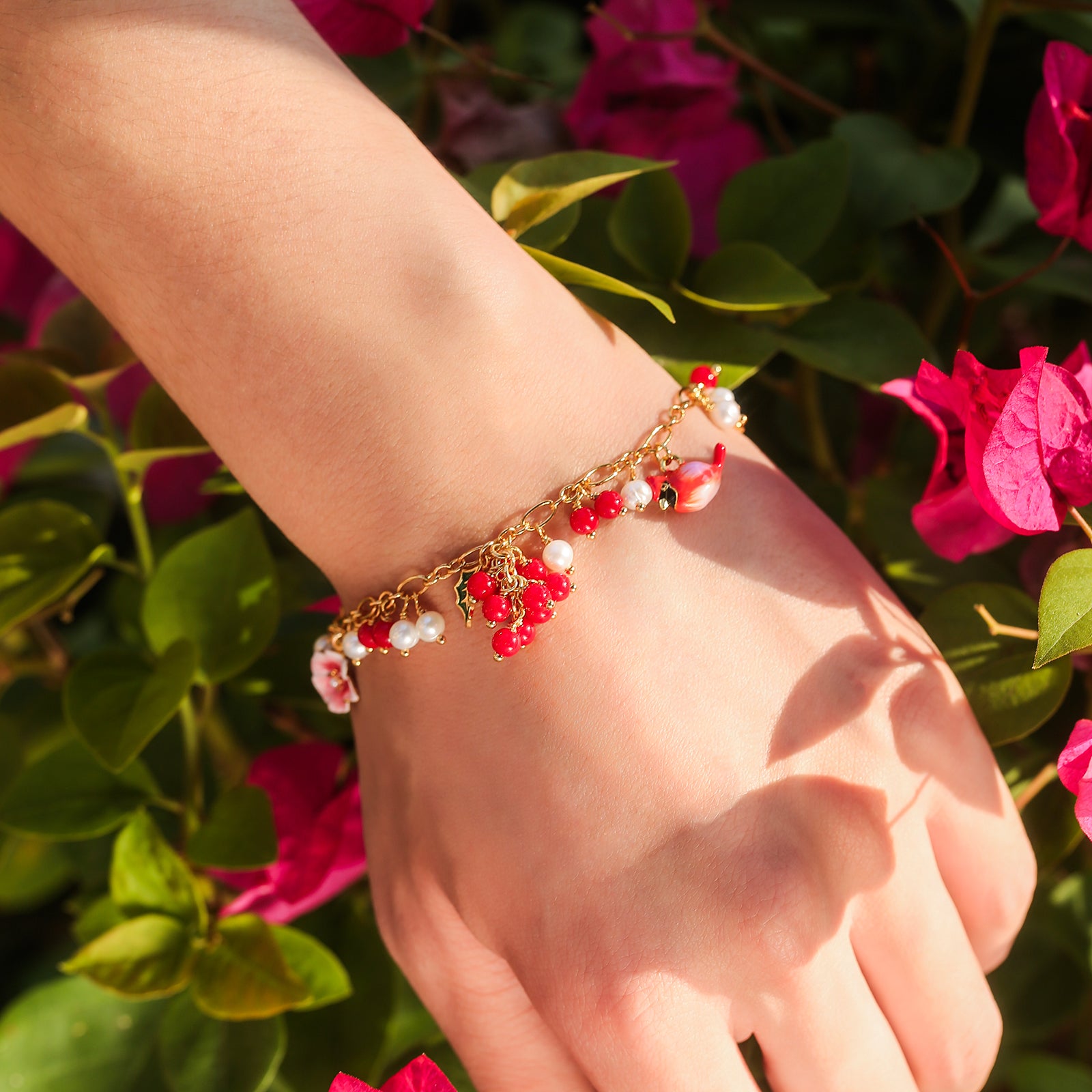Cranberry & Cardinals Charm Bracelet