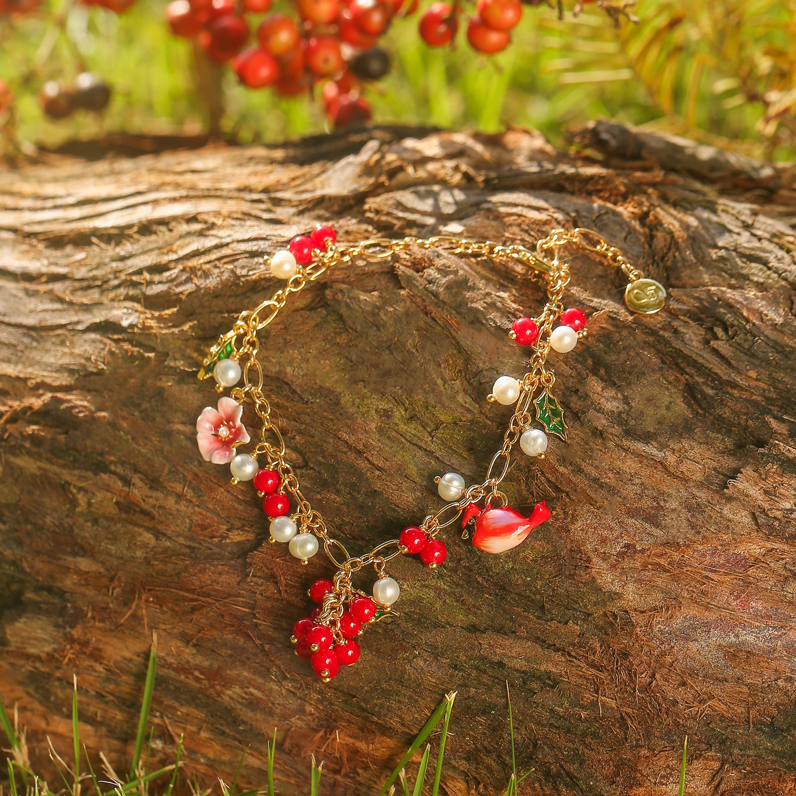 Cranberry & Cardinals Charm Bracelet Gift