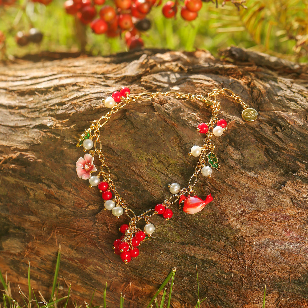 Cranberry & Cardinals Charm Bracelet Gift