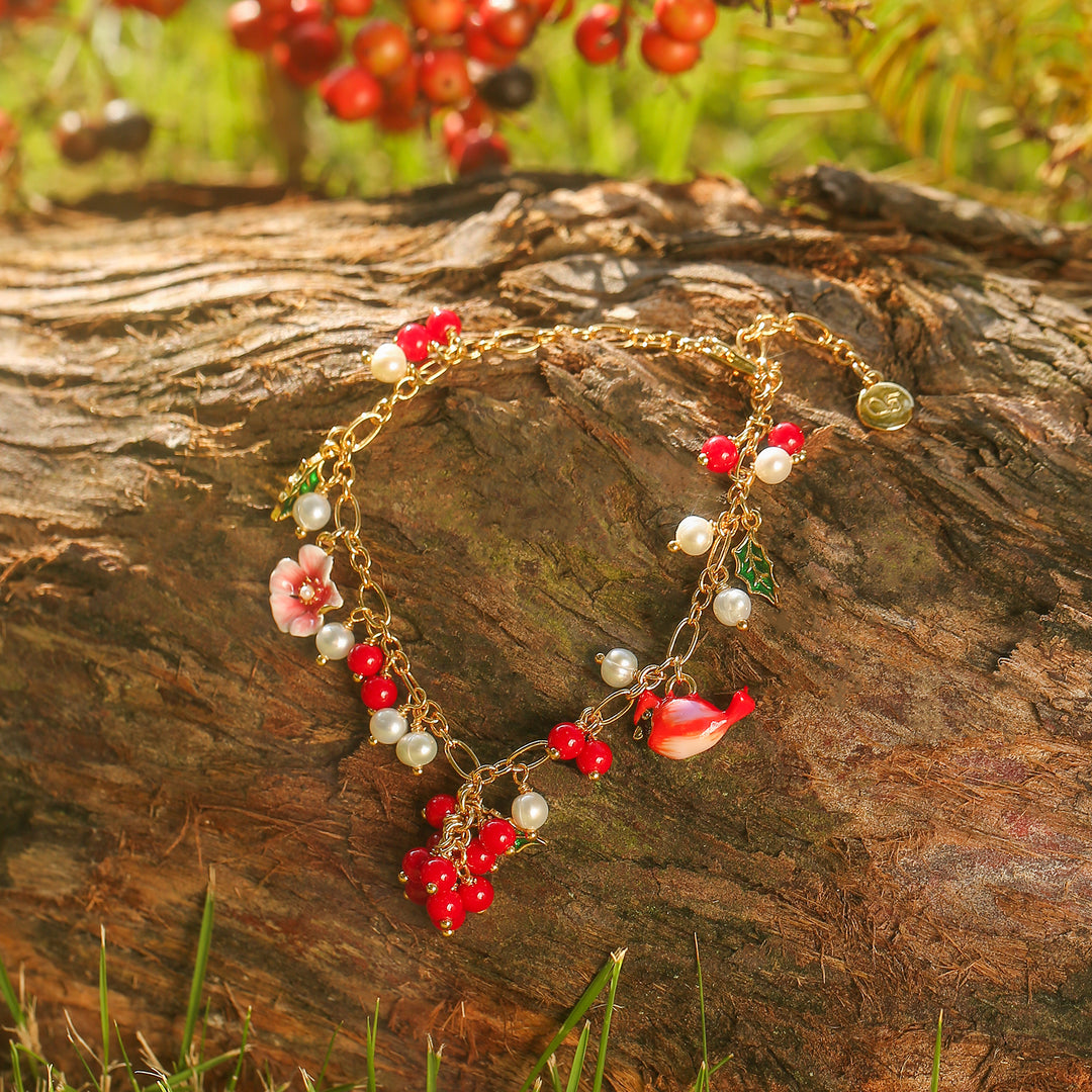 Cranberry & Cardinals Charm Bracelet Gift