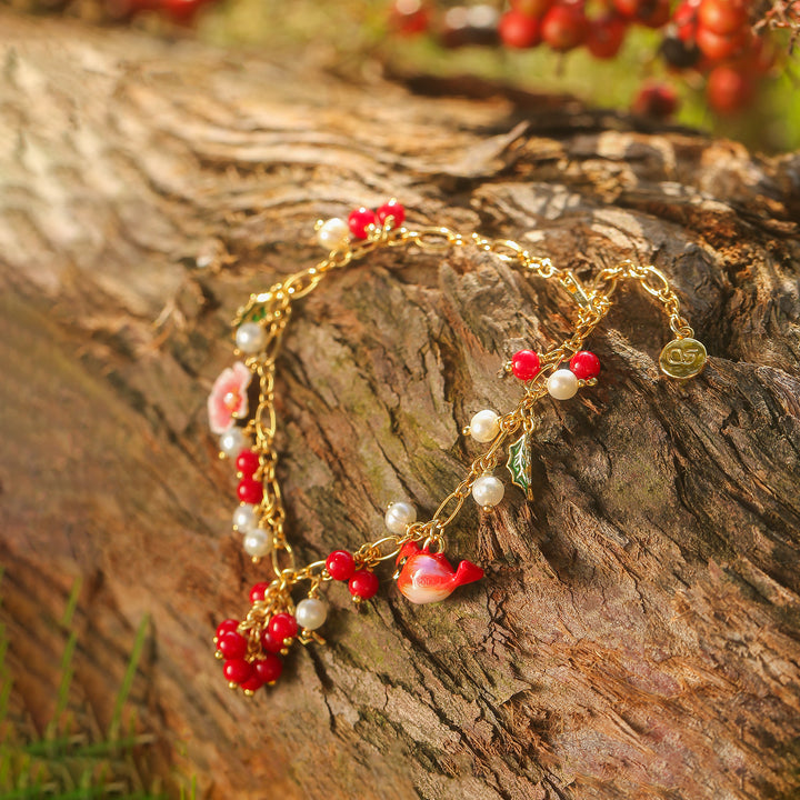 Cranberry & Cardinals Charm Bracelet Gift For Her