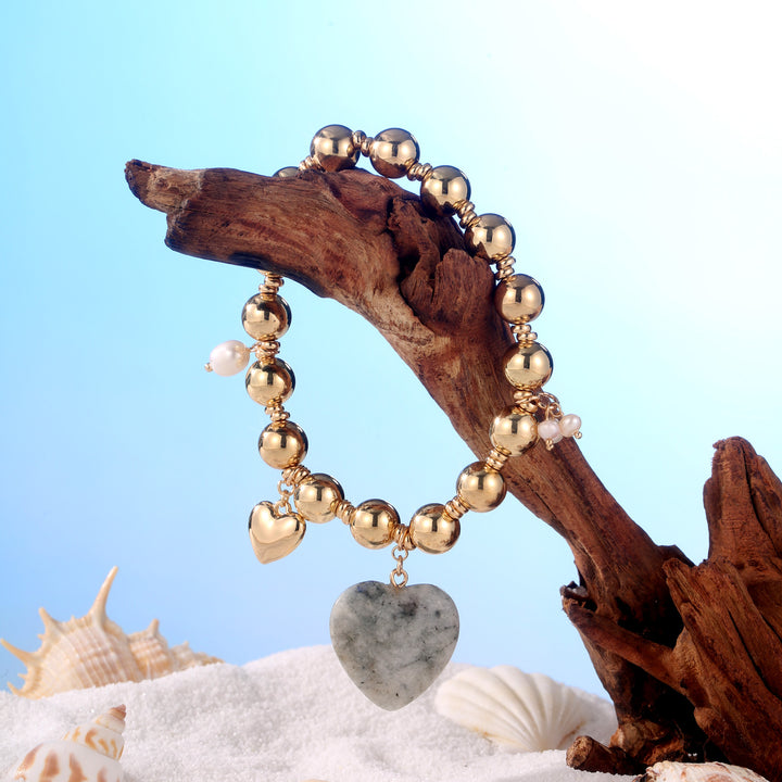 Natural Stone Heart Bracelet with Pearl