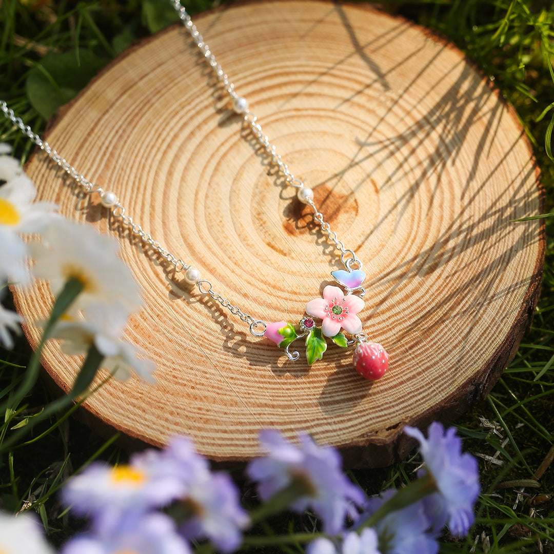 Strawberry Butterfly Necklace Gift