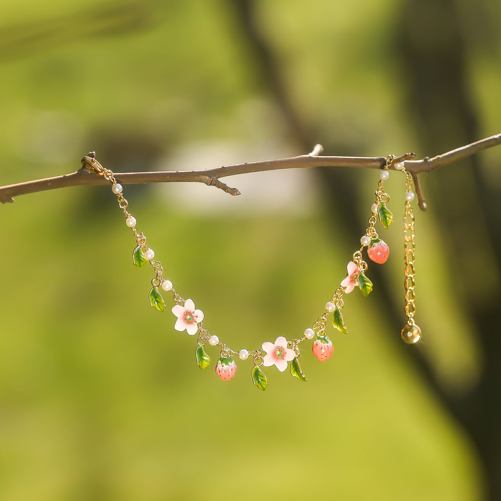 Strawberry Enamel Flower Bracelet