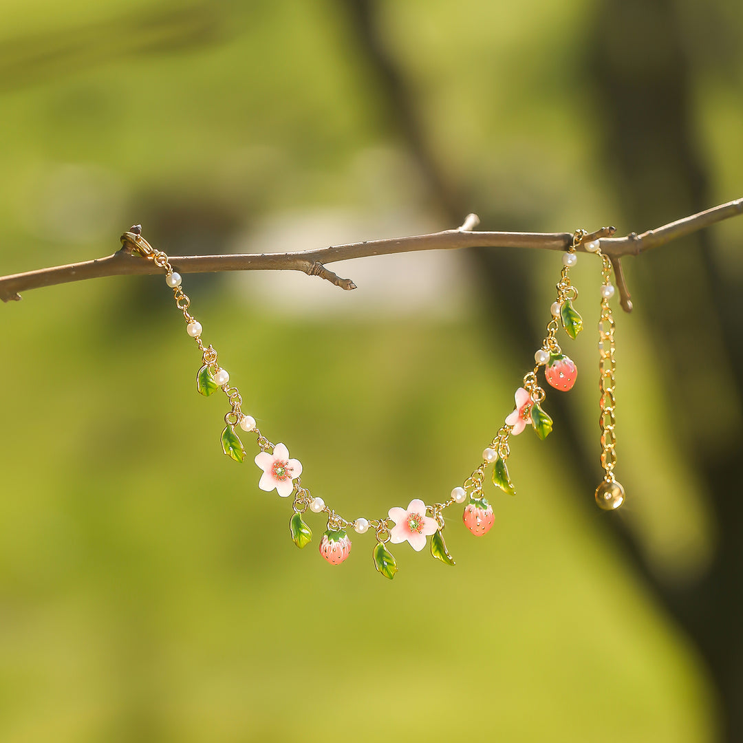 Strawberry Enamel Flower Bracelet