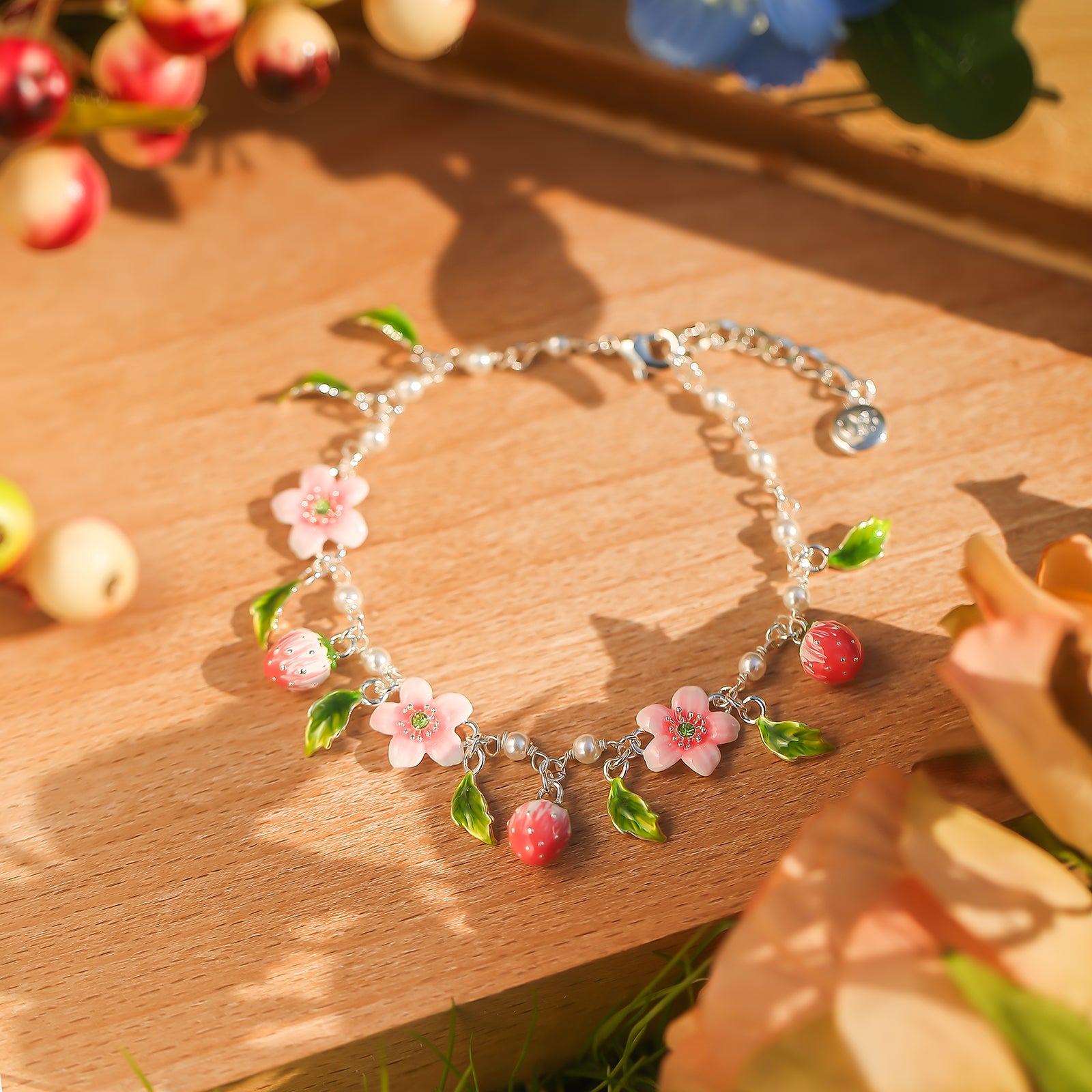Strawberry Enamel Flower Bracelet