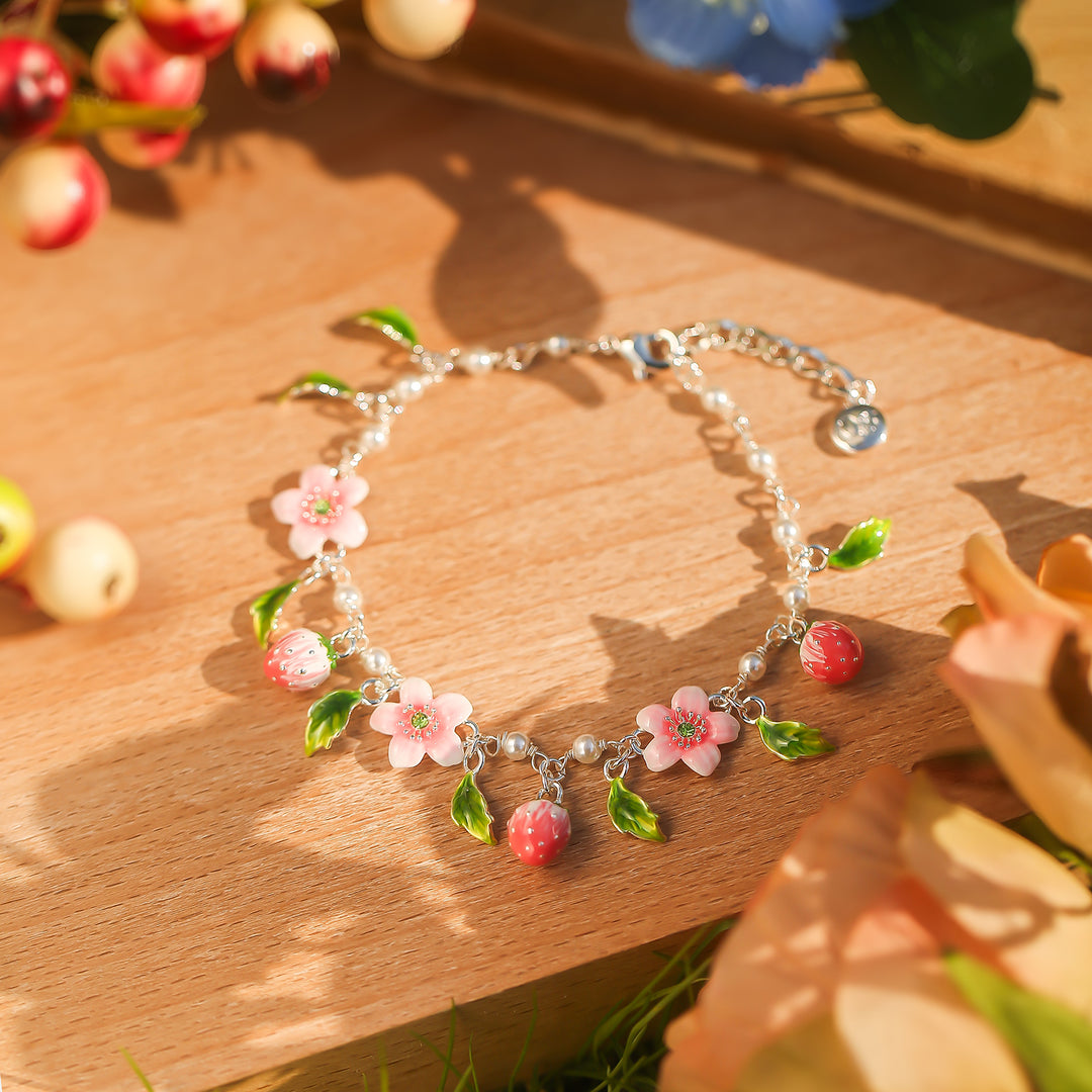 Strawberry Enamel Flower Bracelet