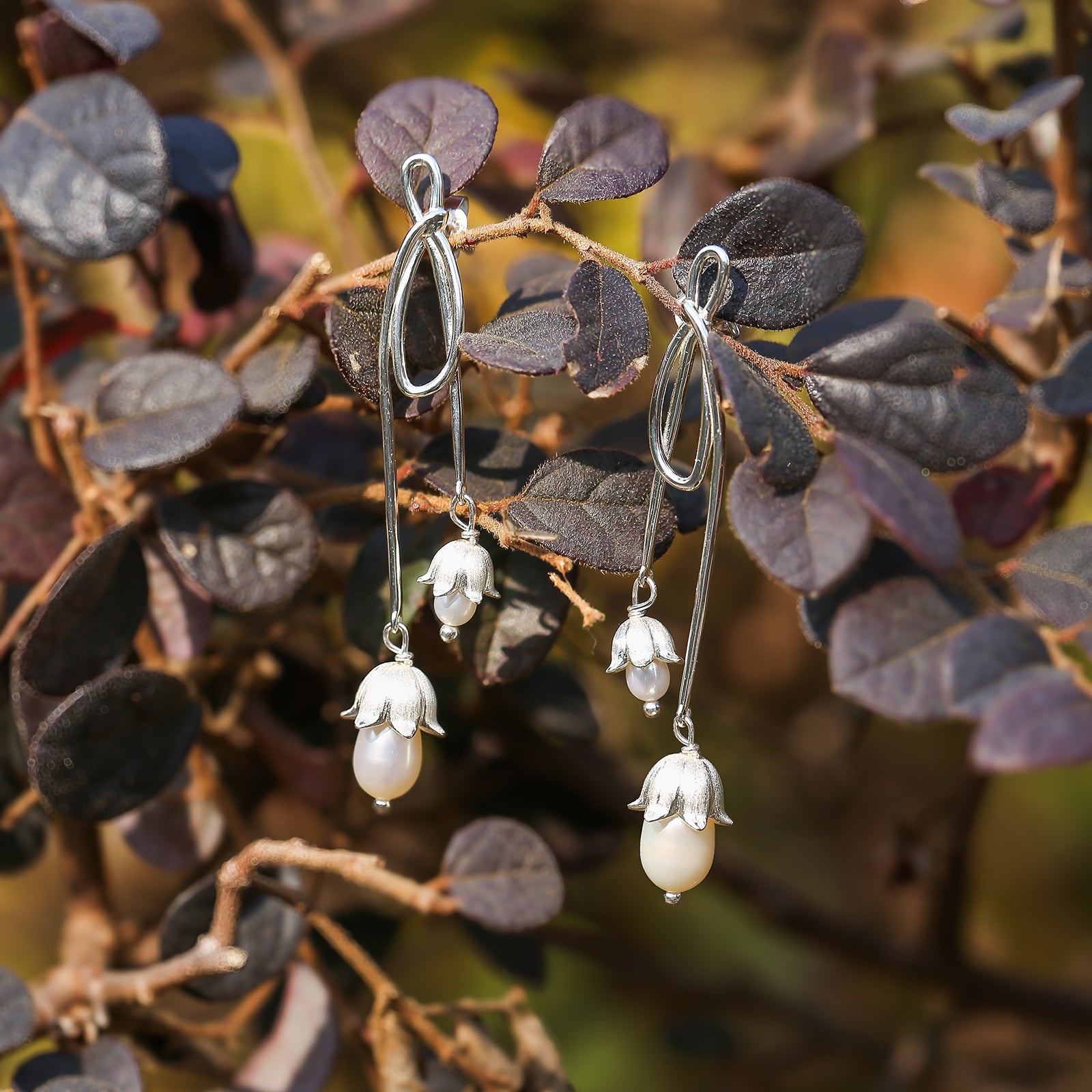Silver Lily Of The Valley Bow Earrings