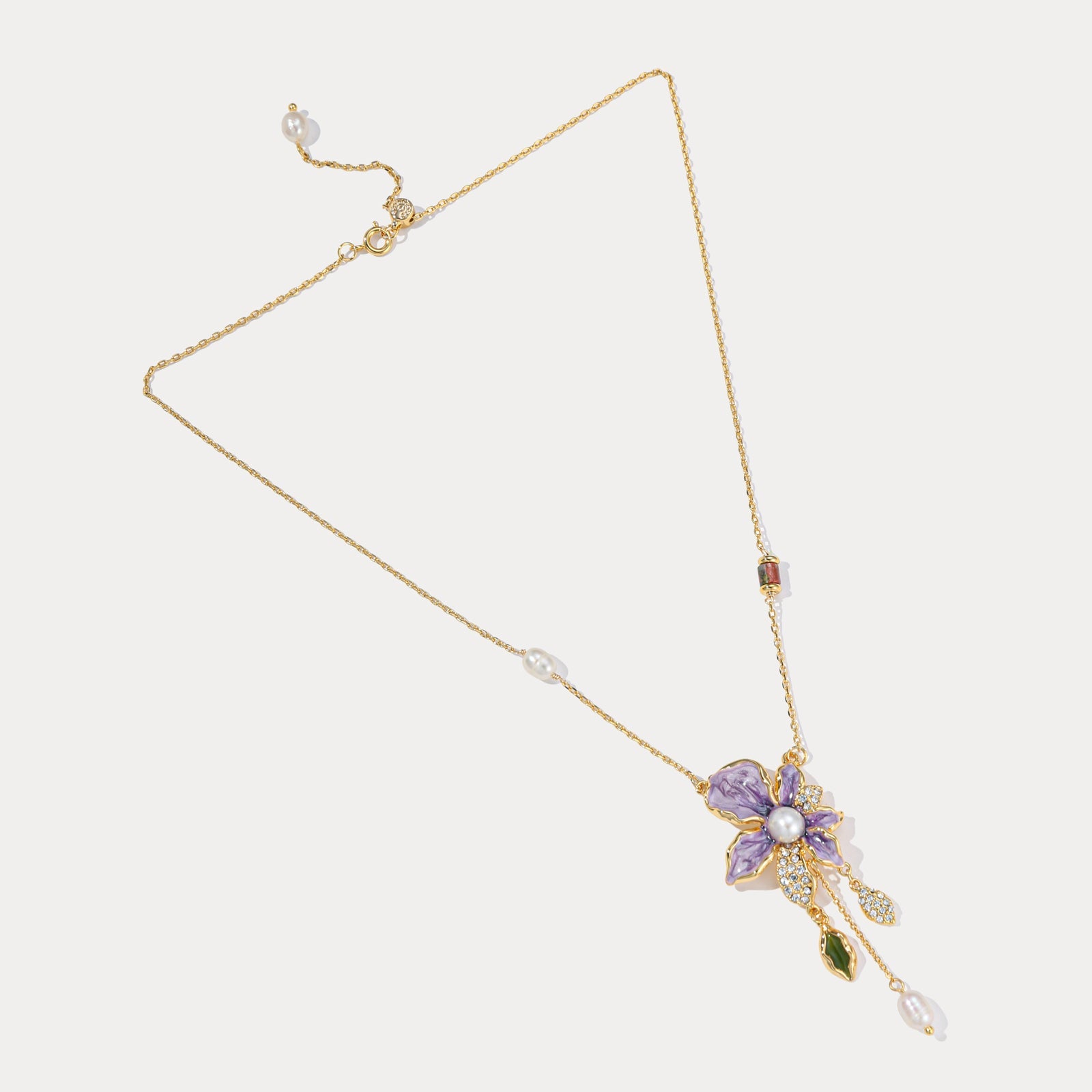 Purple Iris Flower Pearl Necklace | Enamel Iris Floral Necklace ...