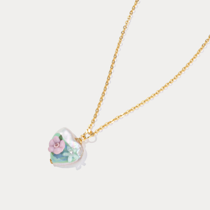 Flower Heart Pearl Necklace
