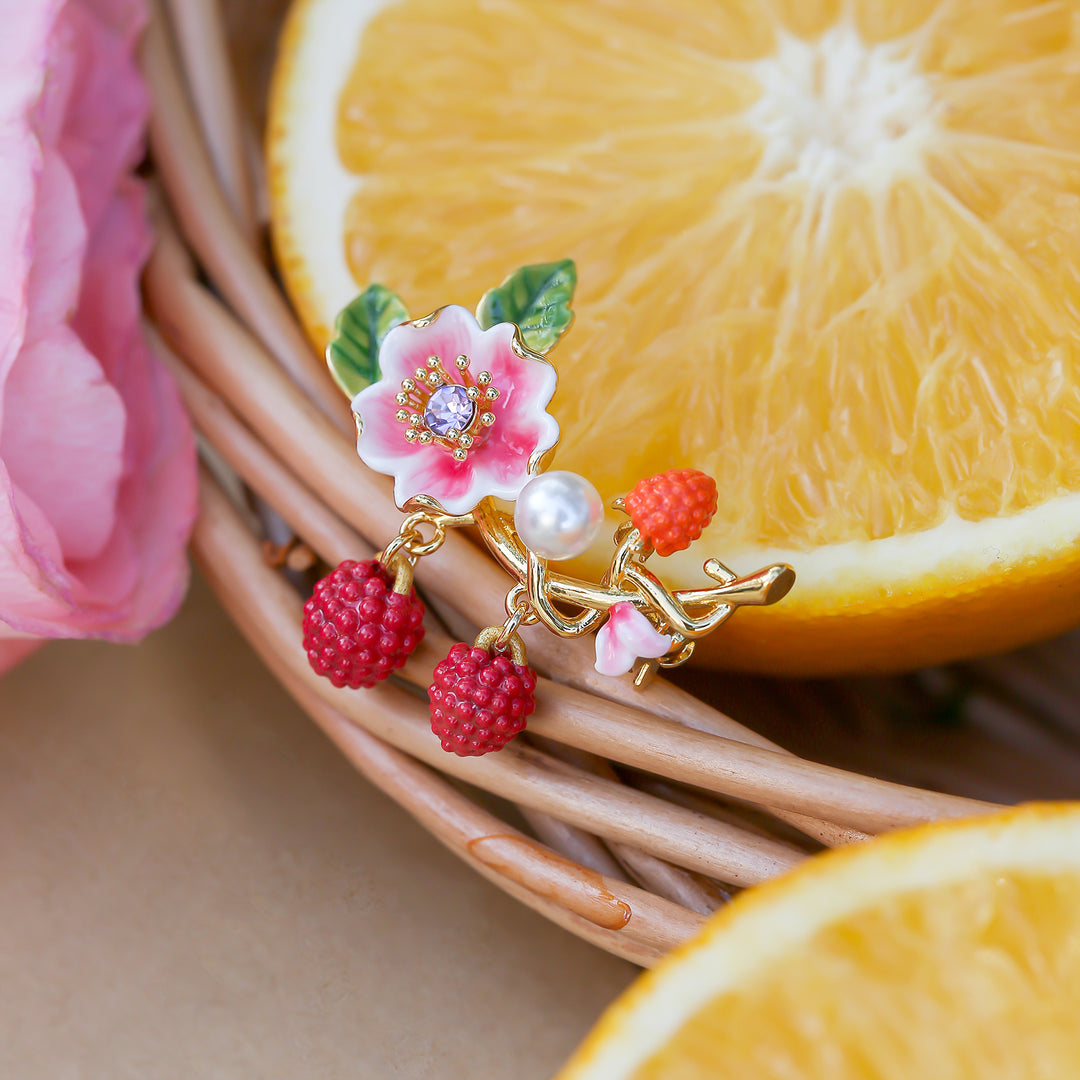 Raspberry Flower Brooch