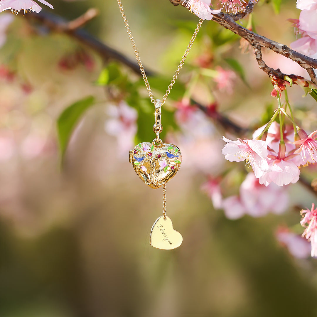 Selenichast Tree of Life Heart Locket Necklace 18K Gold Necklace