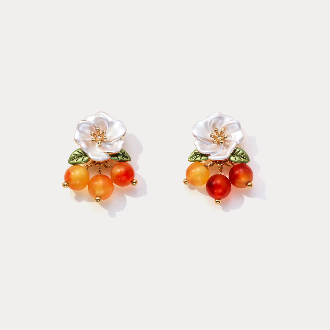 Selenichast Orange Berry Flower Earrings