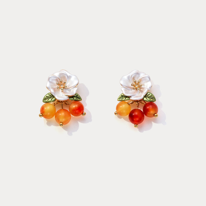 Selenichast Orange Berry Flower Earrings