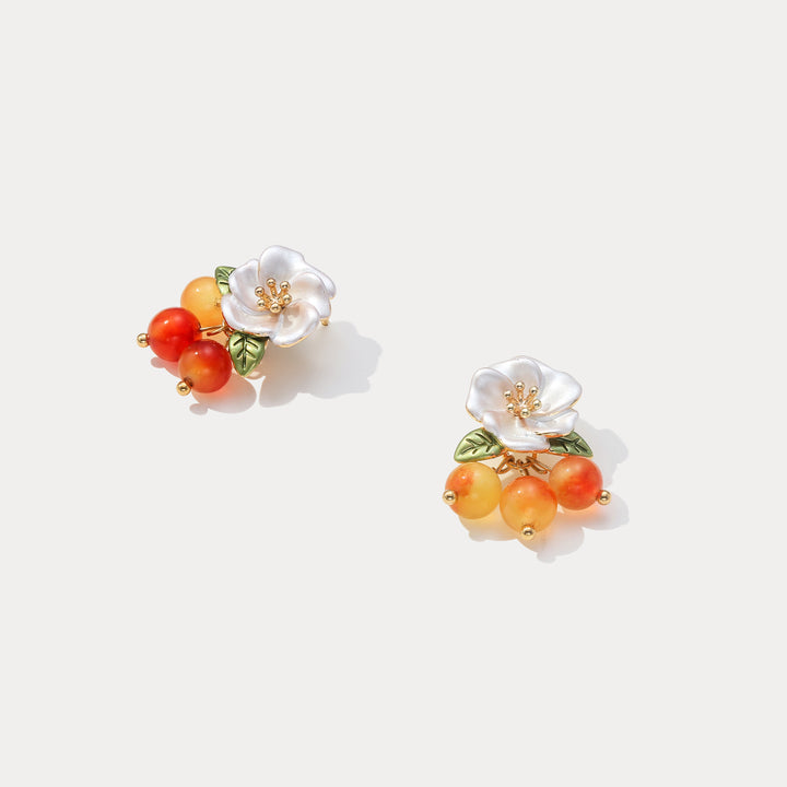Orange Berry Flower Earrings