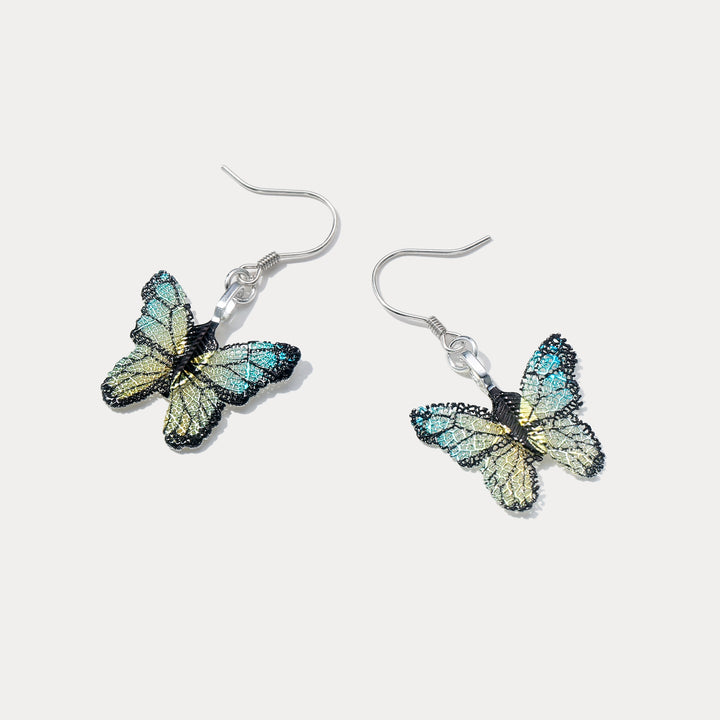 Green Butterfly Real Leaf Earrings