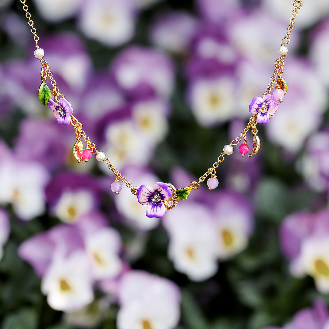 Enamel Purple Pansy Bracelet Spring Gift