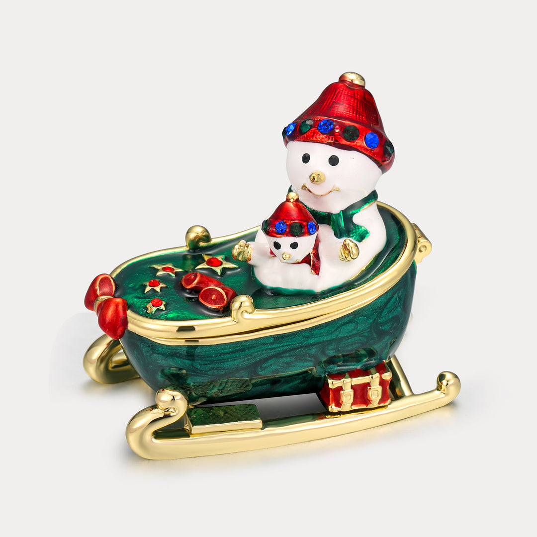 Selenichast Snowmen on Sled Jeweled Trinket Box