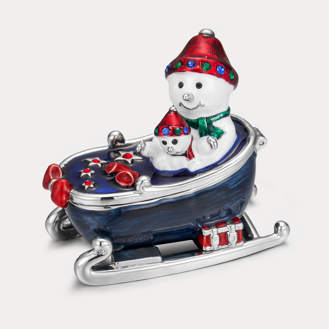 Snowmen on Sled Jeweled Trinket Box