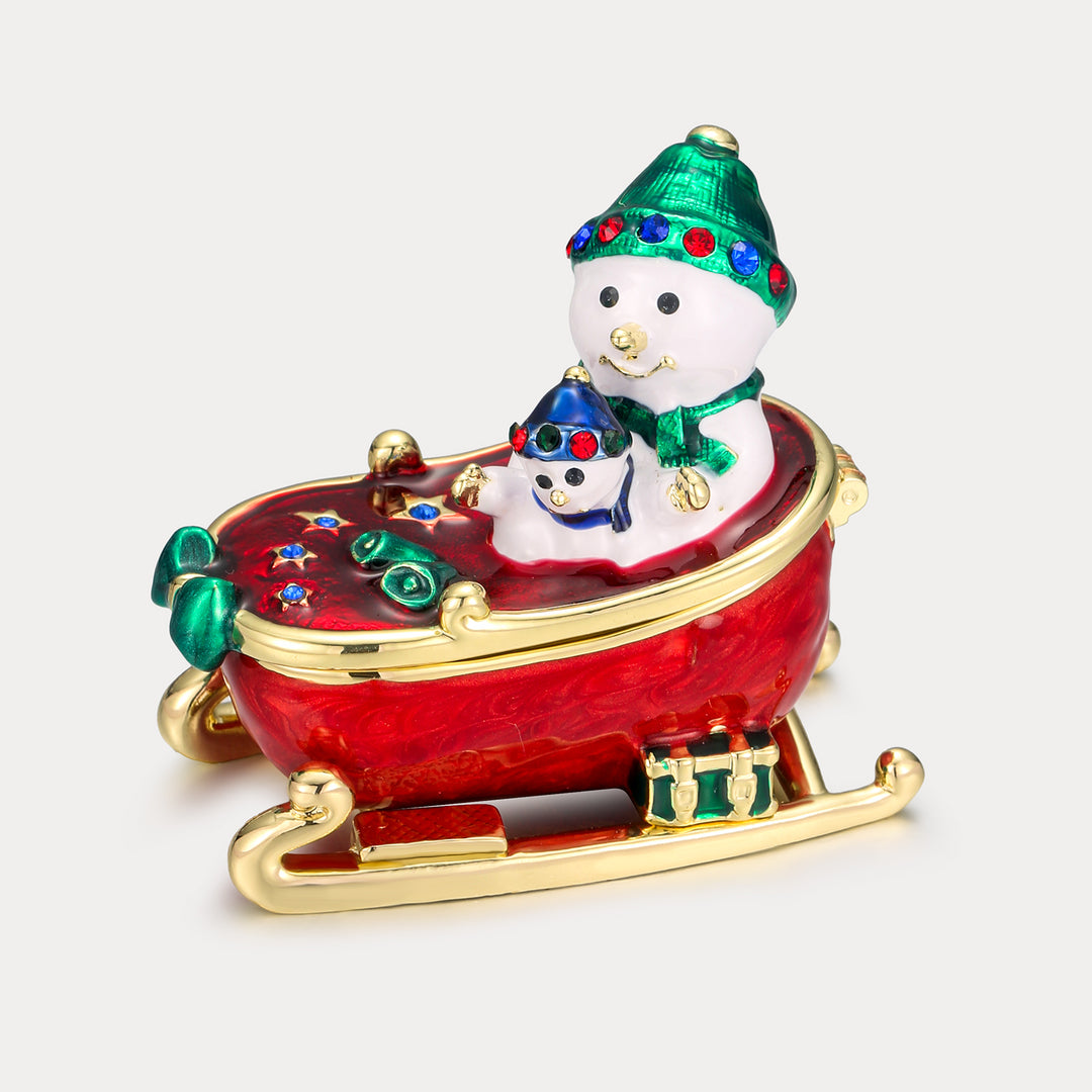 Snowmen on Sled Jeweled Trinket Box