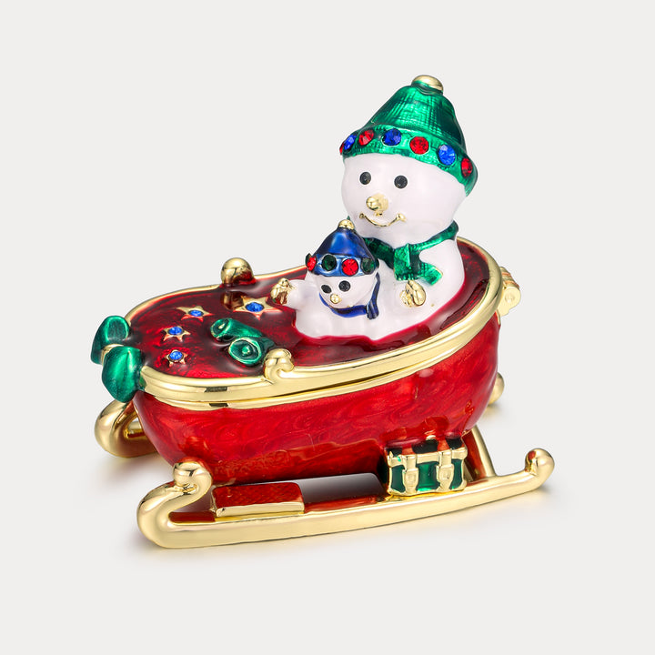 Selenichast Snowmen on Sled Jeweled Trinket Box