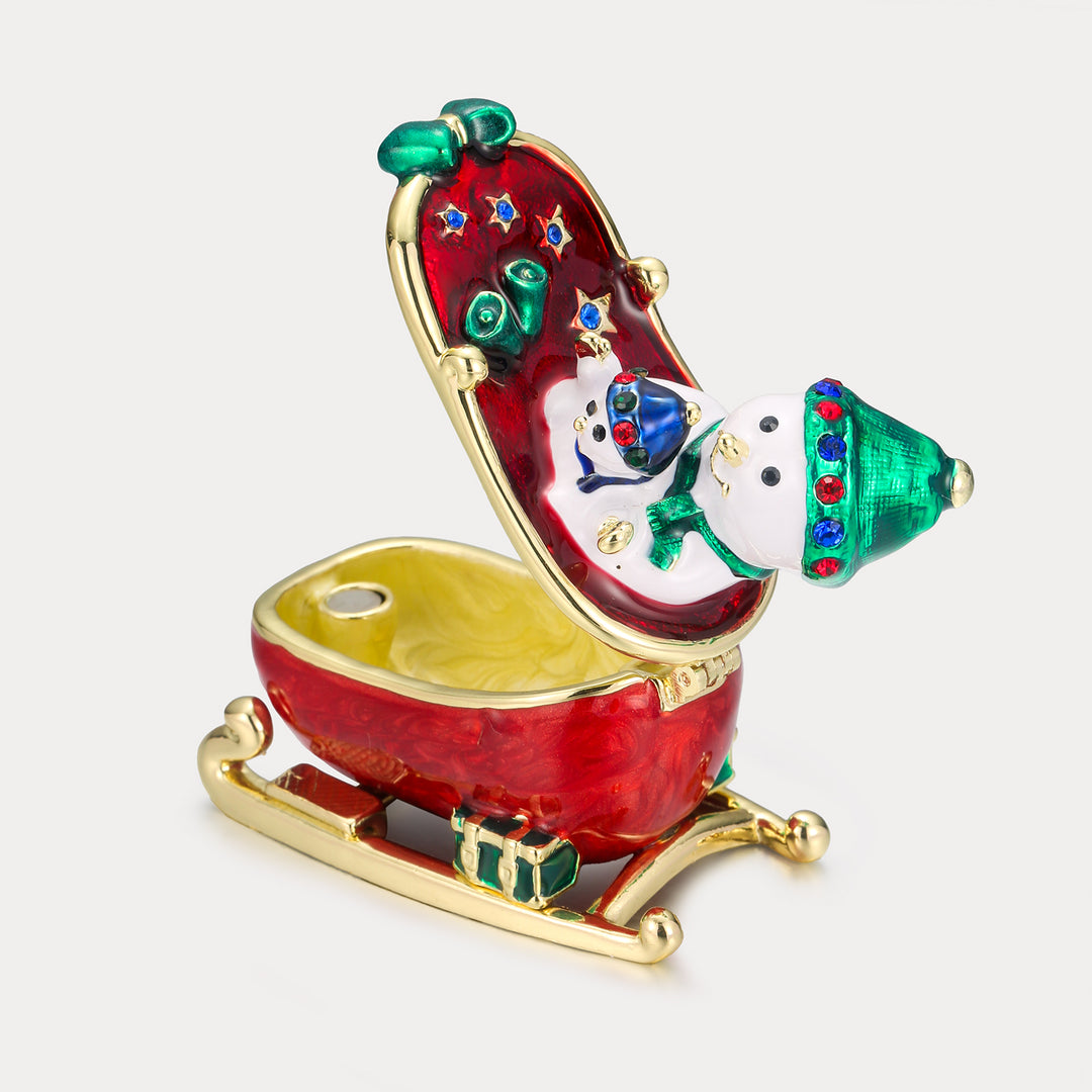 Selenichast Snowmen on Sled Jeweled Trinket Box