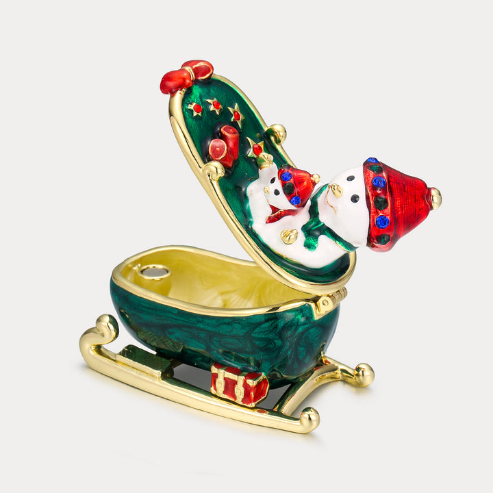 Selenichast Snowmen on Sled Jeweled Trinket Box