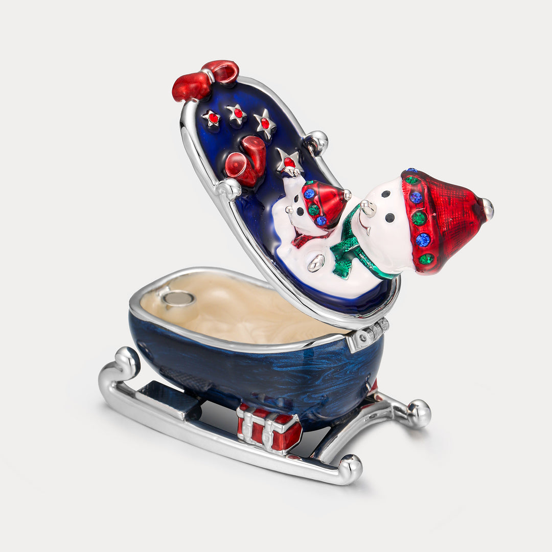 Snowmen on Sled Jeweled Trinket Box