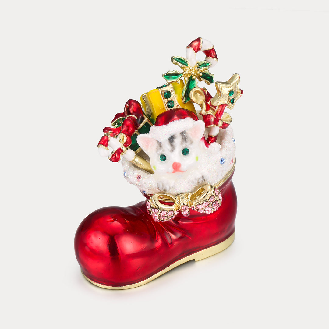 Selenichast Santa's Christmas Boot & Cat Jeweled Trinket Box